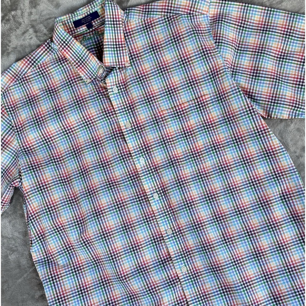 Alan Flusser Mens Plaid Button Down Shirt 100% Cotton Colorful Pastel Size XL